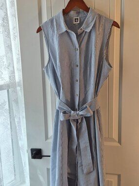 Anne Klein Blue Seersucker Dress Sz 14